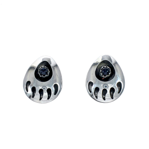 Genuine Onyx Sterling Silver Bear Paw Navajo Post Earrings AX129185